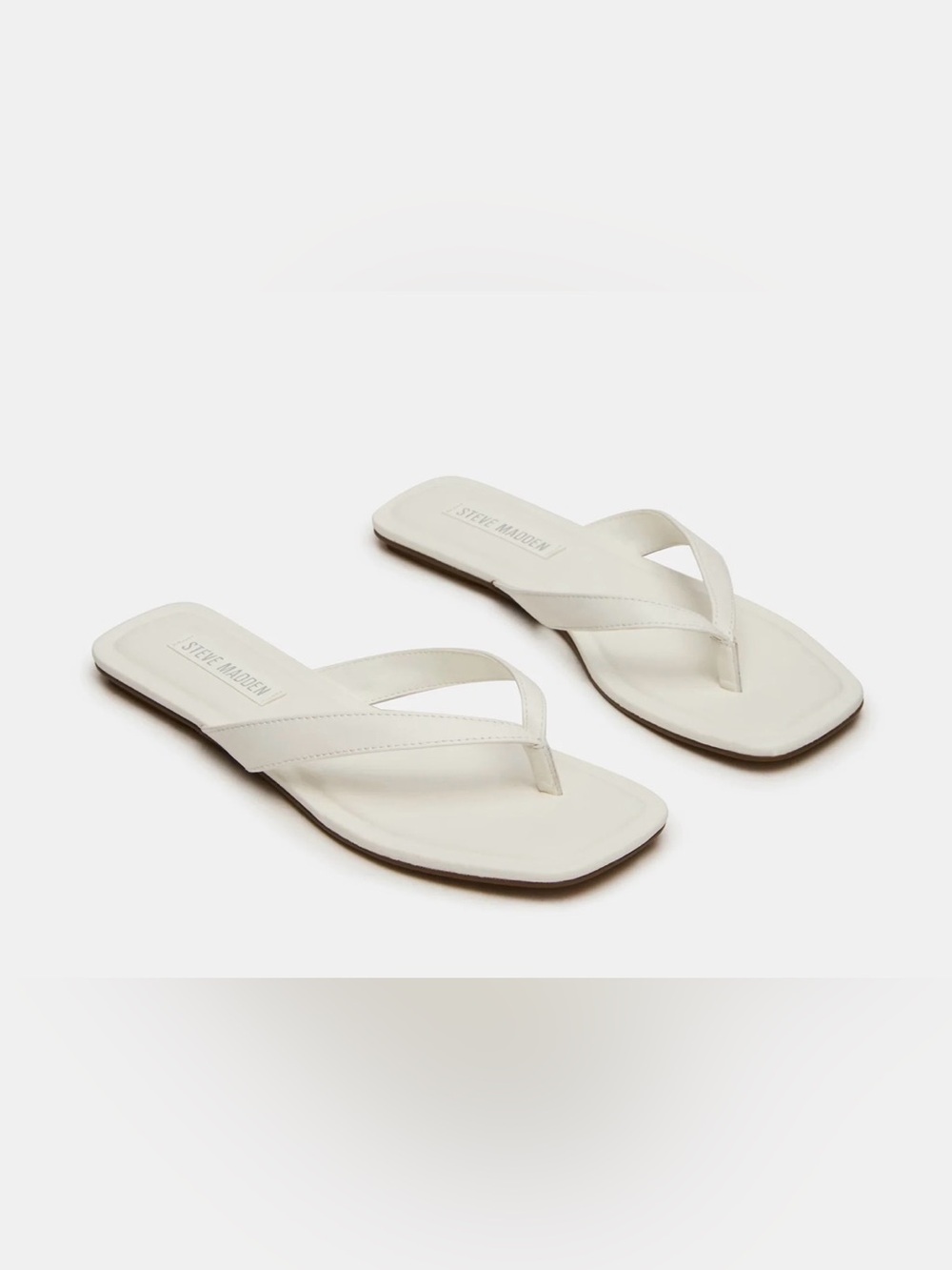 Steve Madden White Square-Toe Thong Slide Sandals